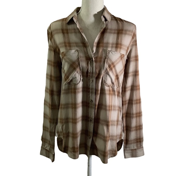 Bella Dahl Brown Plaid Button Down Shirts - Picture 1 of 7